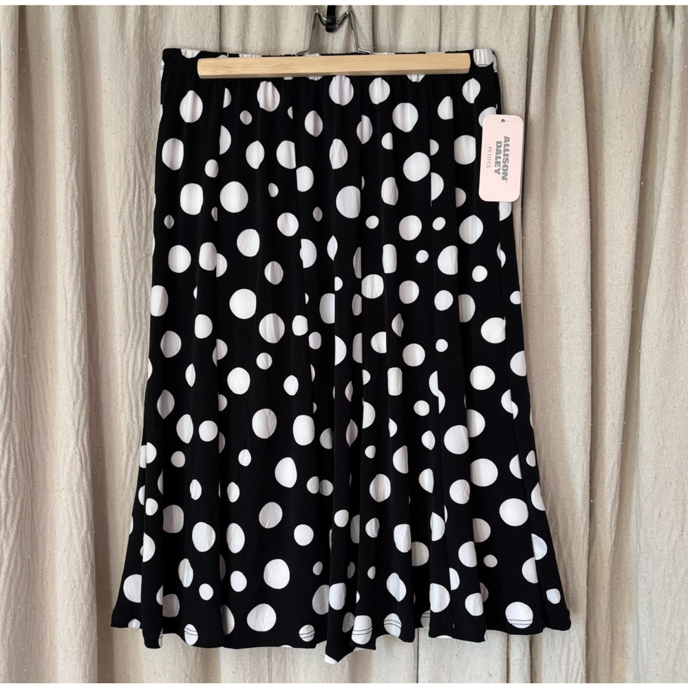 Allison Daley Petites Black White Polka Dot A-Line Skirt Size 6P Flared NWT